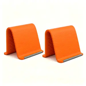 Foldable Silicone Phone Holder, Flexible Adjustable Stand, Universal Anti-Slip Mount, Home Office Travel Use, Orange Black