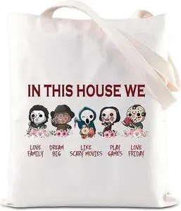 Horror Movie Lover Tote Bag Scary Halloween, Horror Characters Grocery Shopping Handbag