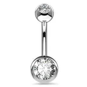 14G 6-16mm Titanium Clear CZ Belly Button Ring/ 6-16mm