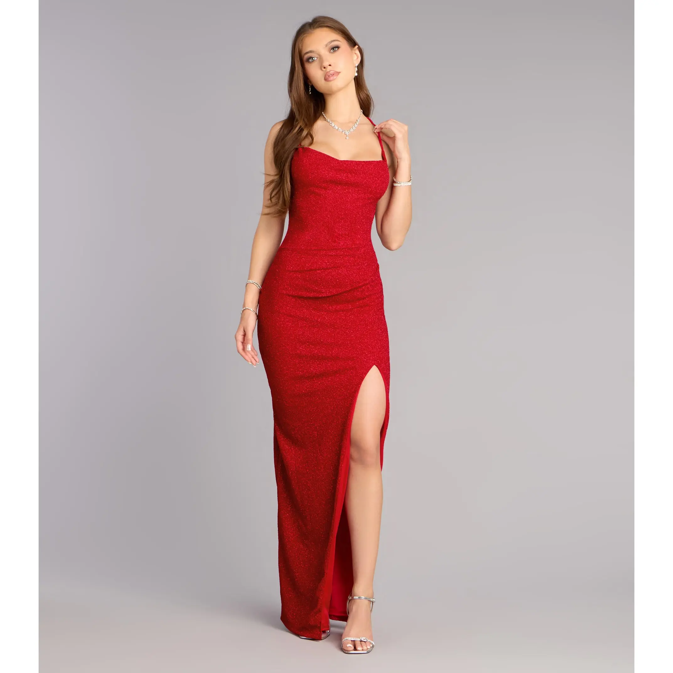Eva Glitter Lace-Up Column Formal Dress - TikTok Shop Eva Glitter Lace-Up Column Formal Dress - TikTok Shop