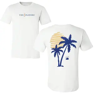 The Players Sunset Golf T-Shirt, Palm Tree and Golden Sun Back Graphic Tee, Minimalist Front Logo Shirt, Soft Cotton Blend Shirt, Tropical Golf Apparel for Men and Women, Coastal Golfer Gift Idea