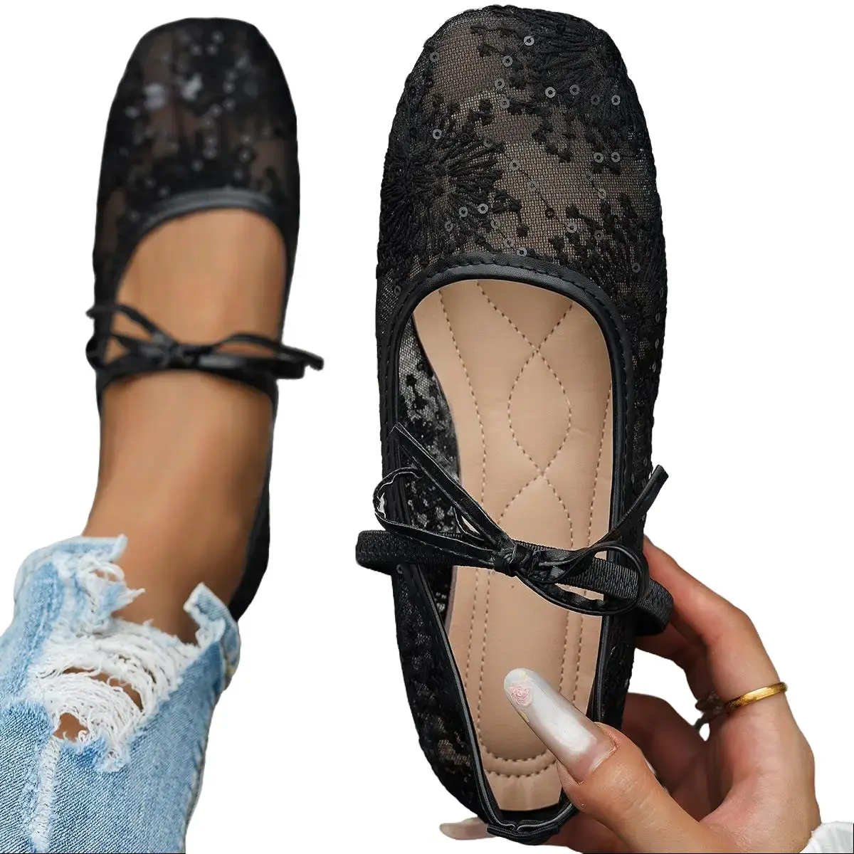 Women's Casual Square-Toe Ballet Flats - Comfortable Lightweight Walking Shoes with Soft Lining, Slip-Resistant Outsole for Office, Casual Wear & Everyday Outings