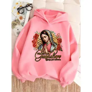 Girls' Trendy Hooded Sweatshirt | Casual Fashion with Random Print, Regular Fit, Suitable for Fall/Winter, Slight Stretch Fabric.