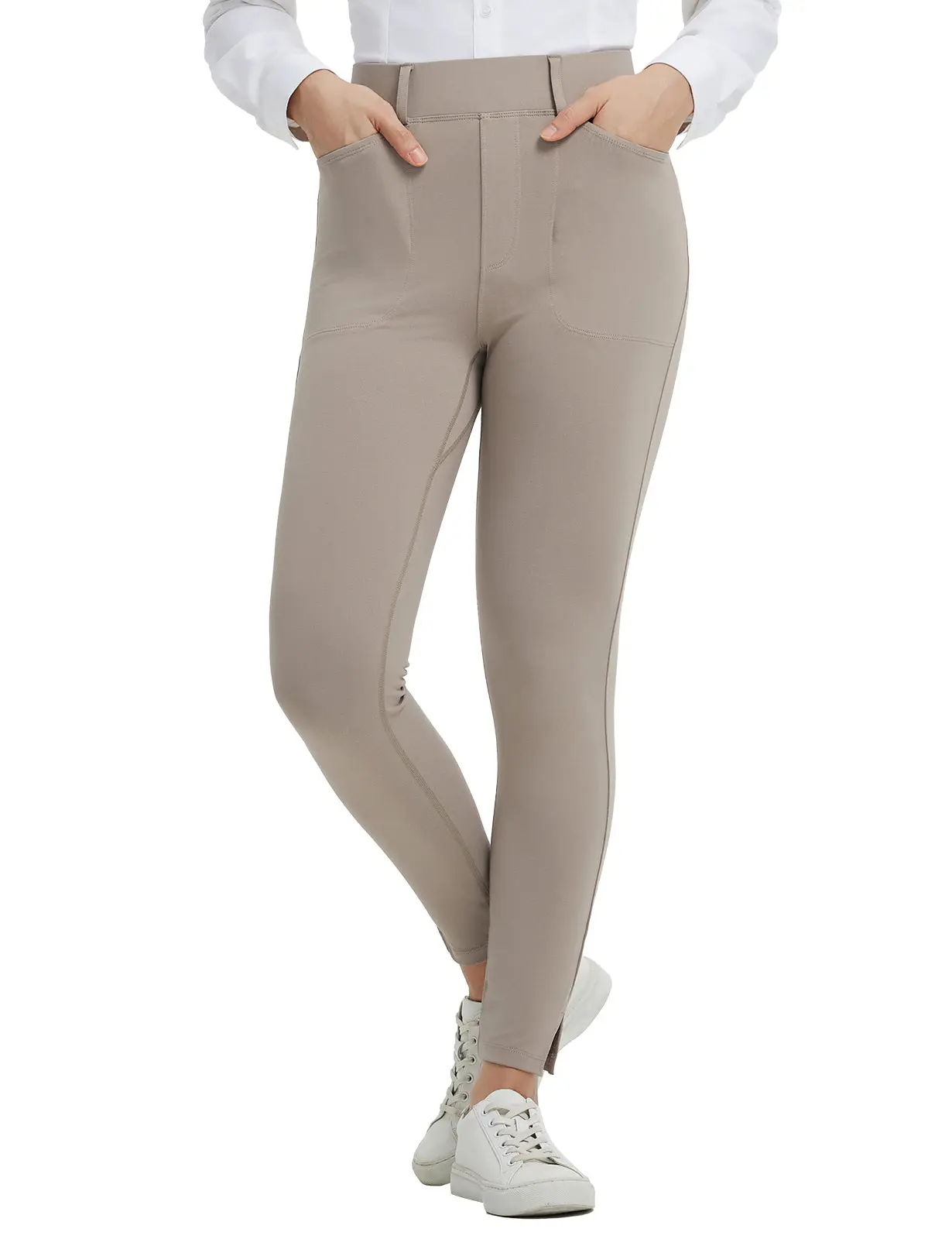 Baleaf Women's Skinny Pants - Stretch Petite 7/8 Ankle Yoga Work Pants with Zipper Pockets, Dressy Leggings for Daily Lounge