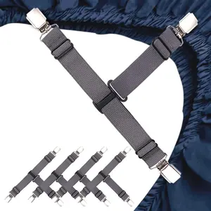 Fitted Sheet Straps 4 count Sturdy Bed Sheet Clips Keeping Sheets in Place Sheet Suspenders Fitted Sheet Clips Grey