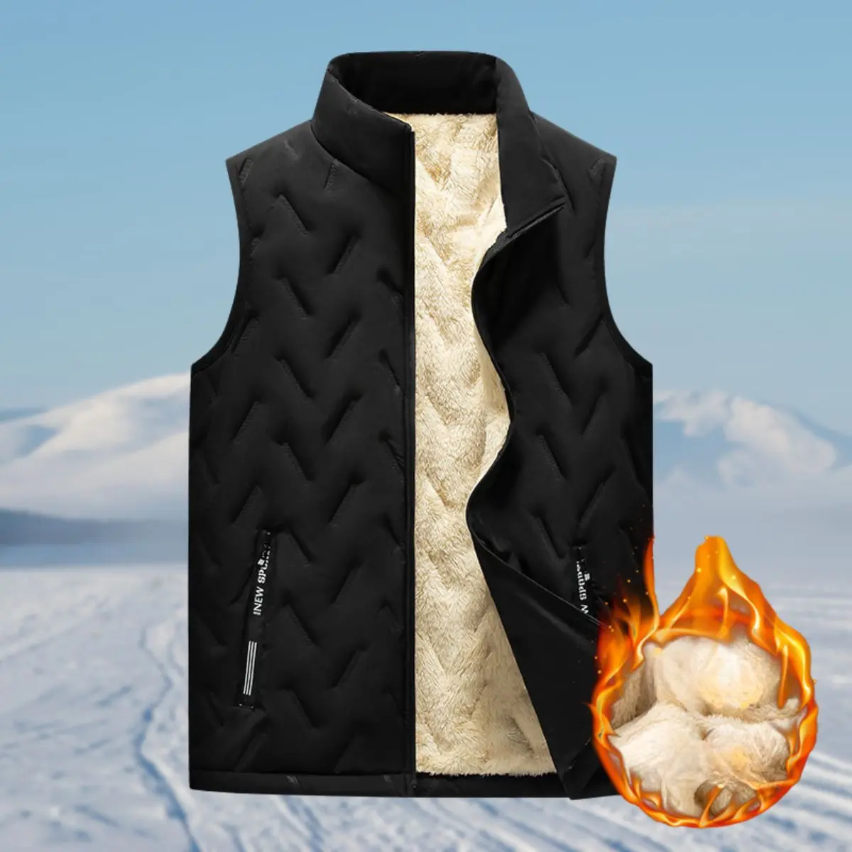 Men’s stand-collar fleece vest for inner wear; quilted fleece lining provides warmth. Suitable for wearing outdoors in autumn; exercise caution when choosing to wear it outdoors in winter. Menswear Tops
