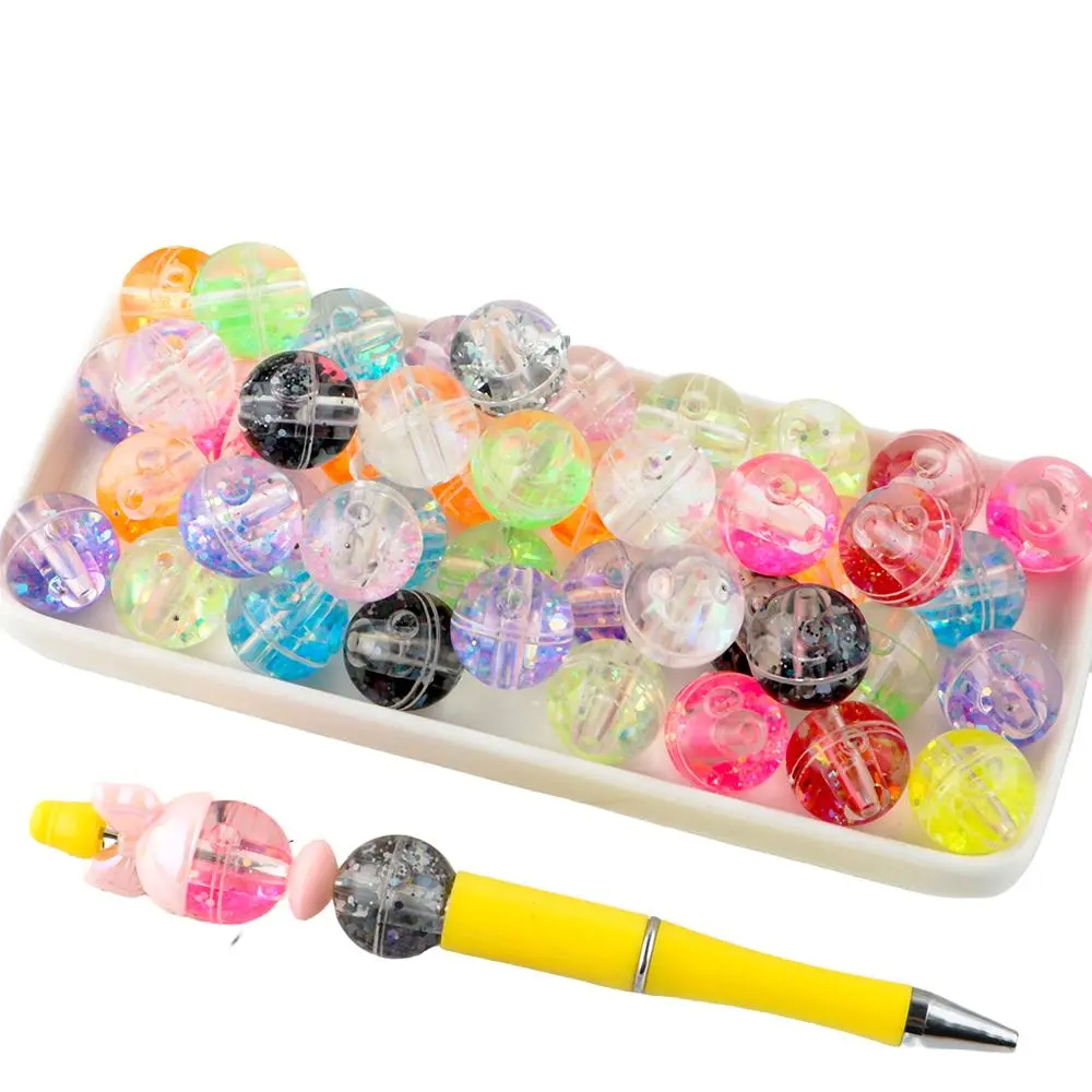 18mm 12pcs Acrylic Round Water Ball Beads Loose Glitter Water Ball Beads, Acrylic Beads Mix, Bubblegum-Colored Spacer Beads DIY Craft Assortment for Jewelry Making, Beads For Bracelets, Diy Beading