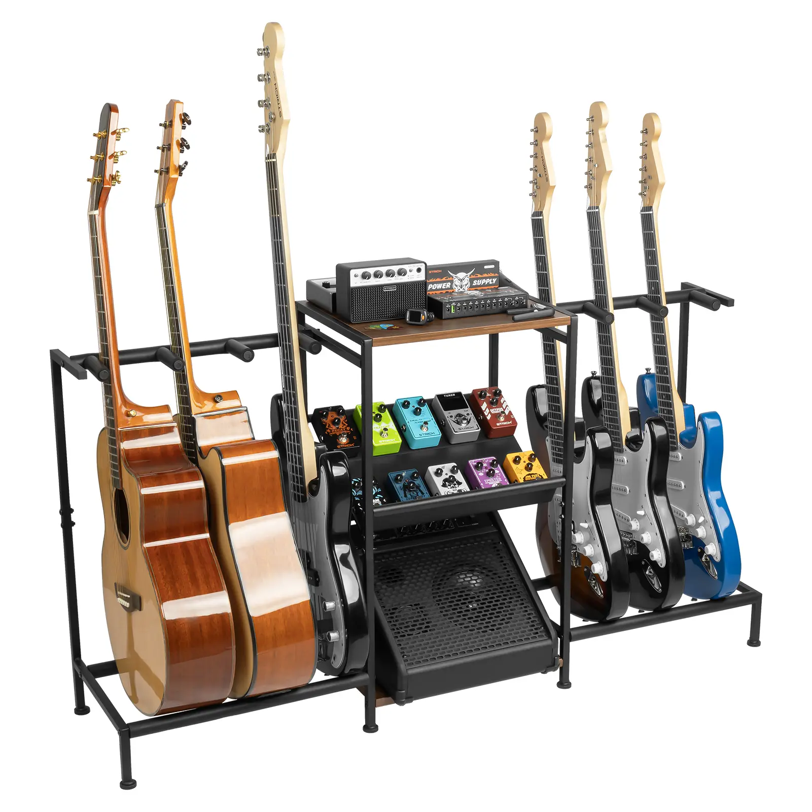 STRICH Multi-Guitar Rack Stand with Pedals Organizer & Guitar Equipment - Fits Acoustic, Electric, Bass, Amplifier Accessories - Home Studio Display Stand SMT-40