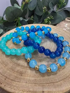 Handmade Blue Glass Beaded Bracelet: 14k Gold Filled Accents