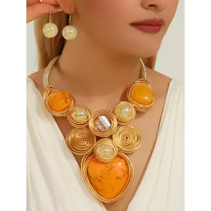 Handmade Colorful Aluminum Wire Embedded Imitation Crystal Necklace and Earrings, Unique Fiber Rope Jewelry Set, Elegant Accessories for Women