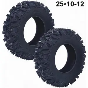 New Upgraded 2pcs AT25X10-12-6PR 2-Pack 25X10-12 ATV Tires, 6PR All-Terrain Tubeless, 25X10X12 UTV Mud Sand Off-Road Trail Tires, 420 Lbs Load, Pack of 2