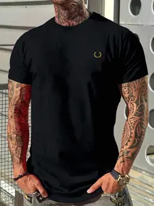 Men's Loose Casual Trendy Short Sleeve Cool Top Streetwear T-Shirt, Wheat Ear Pattern, Fashion Summer Leisure Shirt, Comfortable Fit