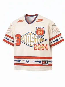 Men's V-Neck Short Sleeve Rugby Jersey, Loose Fit Casual Sportswear, Trendy Hip Hop Oversized Tee, Athletic T Shirt, European and American Street Style