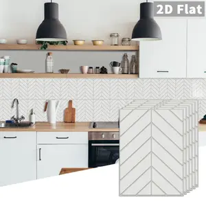 10PCS/Box GST White Minimal Herringbone PE Foam Tile Stickers, Waterproof Shockproof Peel & Stick Tiles for Kitchen Bathroom Bedroom School Office Any Smooth Surface Home Decor