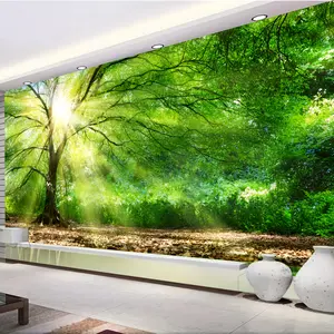 1 piece of spring sunshine forest scenery photo background wall hanging - large polyester canvas with free hooks, perfect for living room, bedroom, office and party decoration, room decoration | stately forest view | polyester fabric
