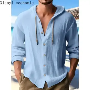 Cotton Linen Hooded Fashion Hoodie - Men's Casual Long-sleeved Shirt - Loose Beach T-shirt Trend