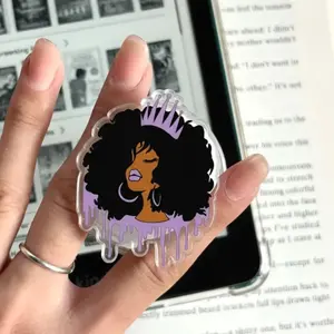 Purple Crown Afro Queen Phone Grip - Aesthetic Melanin Magic Drip Art Griptok  - Unique Royal Tech Accessory for Women