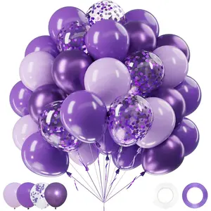 Balloons Set, 60 count 12 Inch Lavender  Lilac Confetti Metallic Balloon Kit for Birthday  Shower Bridal Shower Wedding Graduation Party Decorations