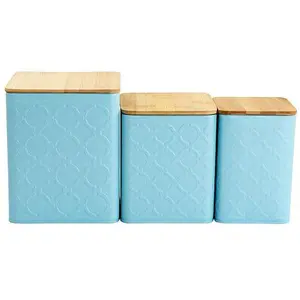 MegaChef Square Iron Canister Set, Turquoise - 3 Piece