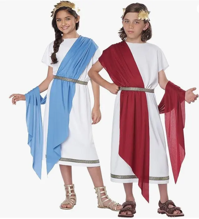 Burgundy/Blue Toga Costume - Roman - Unisex Costume -  Child - 2 Sizes