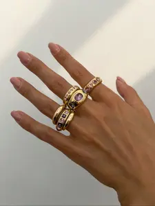 Vintage Style Artificial Gemstone Decorated Ring Set, Fashion Accessories for Women, Trendy All-match & Exquisite Jewelry for Birthday Gift