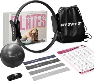 RitFit Pilates Ring Set for Women – 14” Magic Circle with Pilates Ball & Resistance Bands for Core, Waist & Booty Workout