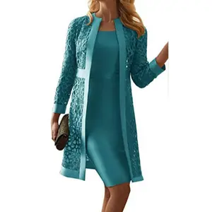 Women’s new modern trendy elegant color lace cardigan dress two-piece commuting outfit casual fabric fall dresses