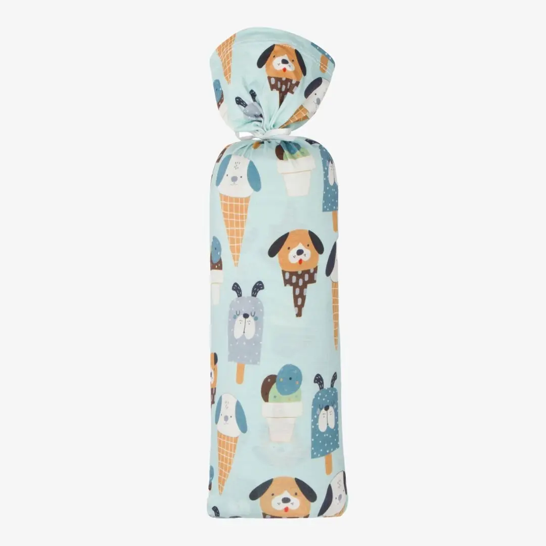 Bestaroo Ice Cream Paw-ty Blue Swaddle Blanket, Large 2 Ply Double Sided Bamboo Baby Wrap, Ultra Soft Stretch, Pups + Ice Cream Print on Both Sides, 45 x 45 Inches