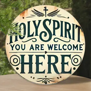 1pc Vintage "Holy Spirit You Are Welcome Here" Aluminum Sign, 8x8 inches, Wall Hanging Decor, Pre-Drilled for Easy Mounting, Ideal for Home, Garage, Porch, Cafe, Club - Multipurpose, English Text, Indoor&amp; Outdoor Use plaque