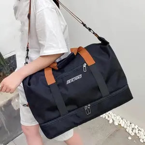 Large Capacity Luggage Bag with Dry Wet Shoe Compartment, Pull Rod Yoga Gym Weekender Overnight Travel Bag, Travel Duffle Bag for Weekend Getaways