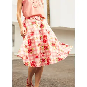ModCloth Tea Time Cutie Skirt 100% Cotton with Matching Belt Pink Knee Length (XS-4X)