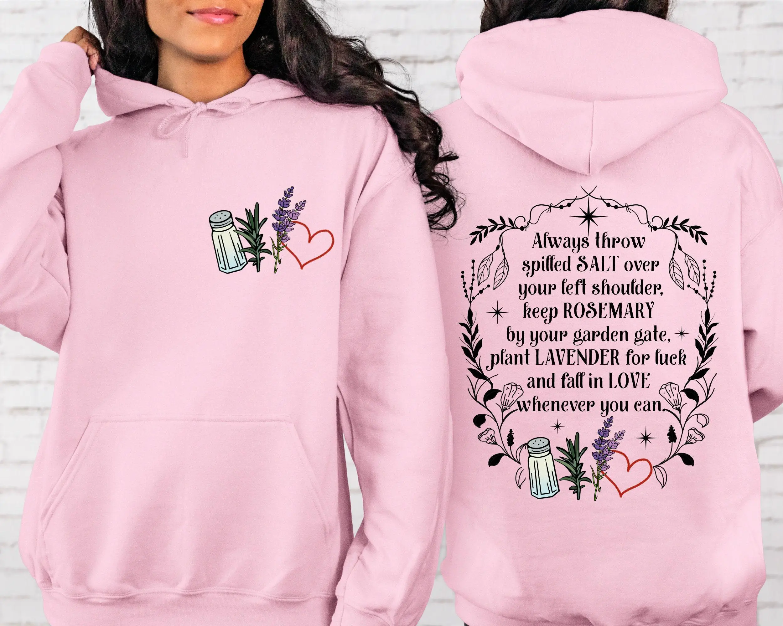 Always Throw Spilled Salt Hoodie, Practical Magic Rosemary Lavender Pullover Hoodie for Women, Witchy Fall Halloween Gift for Her