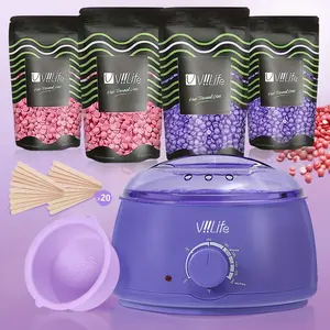 Pain-Free Home Waxing Kit Set, Includes Heater, 4 Packs Beads, 20 Sticks, Bowl, Gentle Full-Body Hair Removal, Body Care Beauty Tool