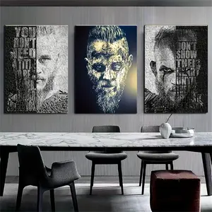 3pcs/set Viking King Ragnar Lothbrok Canvas Art Set - Inspirational & Motivational Quotes & Striking Modern Portraits, Frameless Wall Decor