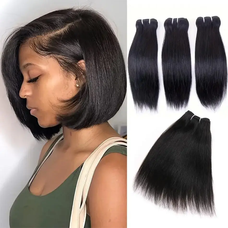 Wholesale Short Human Hair Weave Bone Straight Brazilian Virgin Human Hair Bundles Natural Color Hair Extensions 100 Gram Cheap