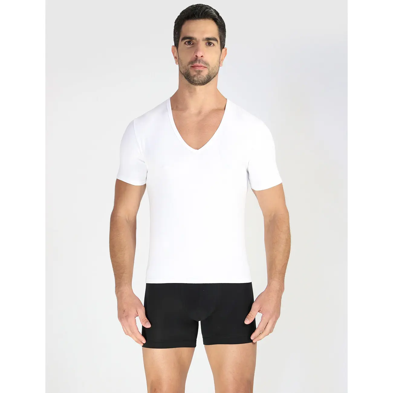 ROUNDERBUM Men's Deep V Neck Undershirt 2 Pack