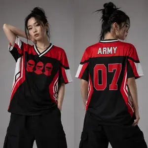 Kpop World Tour Jersey ARMY 07 | Personalized Concert Outfit Shirt, Red Black Retro Oversized Soccer Jersey, Korean Streetwear Fan Gift