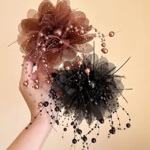 2pcs Vintage French Floral Hair Clip - Black & Brown Fringe | Bridal Wedding Party Hair Accessory | Durable Plastic Barrette for Women Teens | Prom Evening Elegant Updo Hairpin