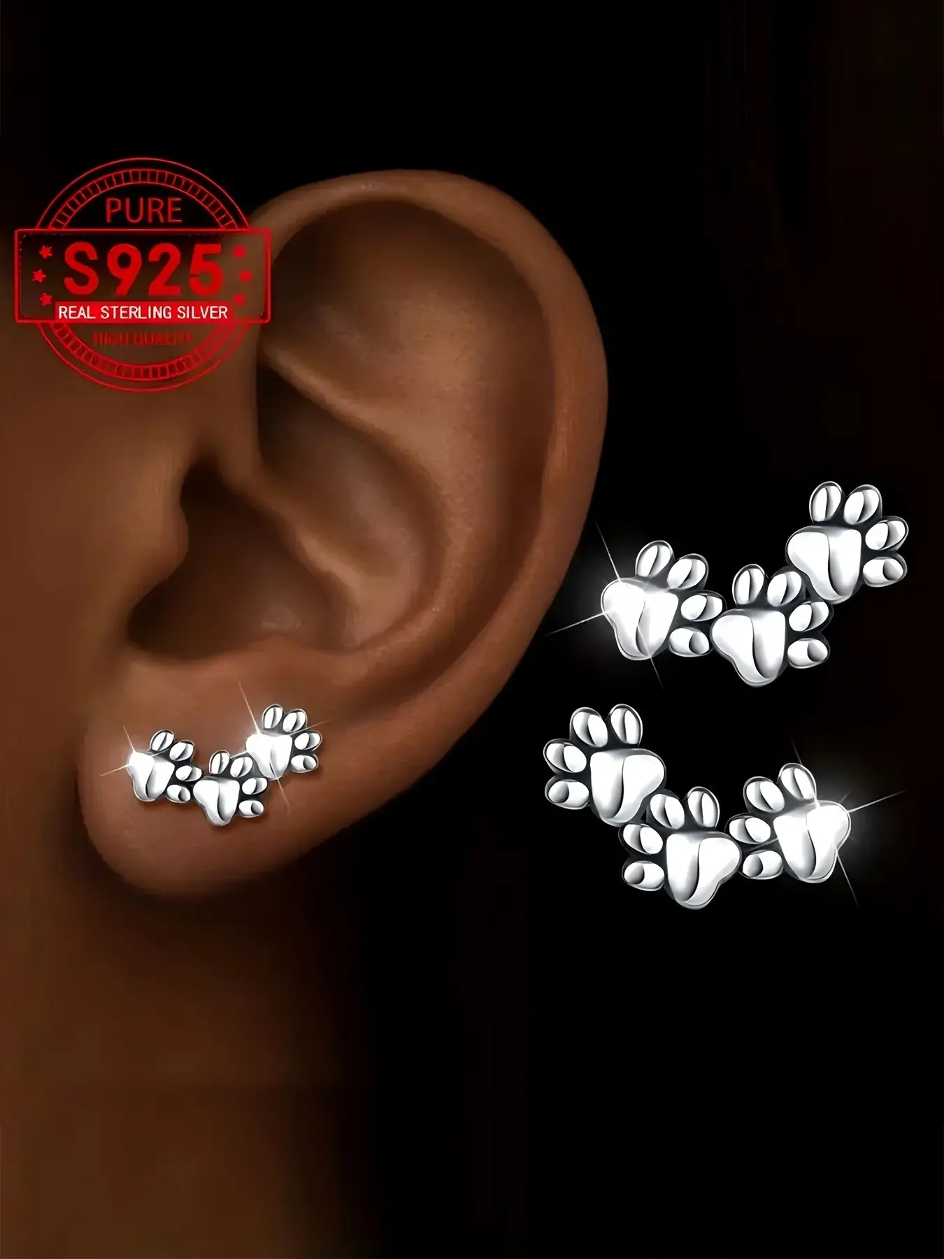 S925 Sterling Silver Animal Claw Earrings, Cute Dog and Cat Design, Hypoallergenic Fashion Jewelry for Women, Perfect Christmas Gift