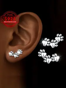 S925 Sterling Silver Animal Claw Earrings, Cute Dog and Cat Design, Hypoallergenic Fashion Jewelry for Women, Perfect Christmas Gift