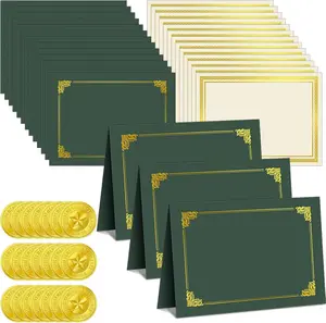 72 Pcs Certificate Kit Includes 24 Certificate Holders 24 Papers 24 Foil Award Seals Stickers Diploma Covers Graduation Competition Award Supplies (Green Gold)