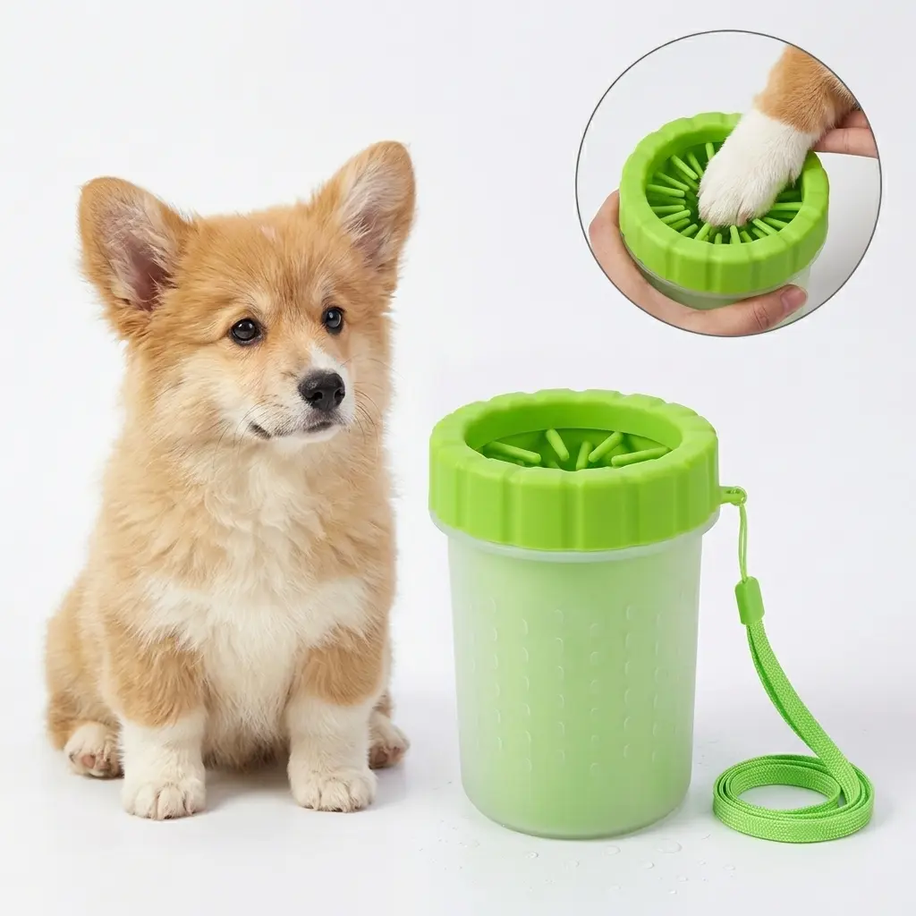 7-in-1 Portable Dog Paw Cleaner Cup Kit with Gentle Bristles - Easy-to-Use Manual Pet Bath Accessory, Daily Paw Cleaner, Home & Travel Dirt Removal Grooming Tool for Dogs (Small/Large) with Portable Design, All Seasons Use