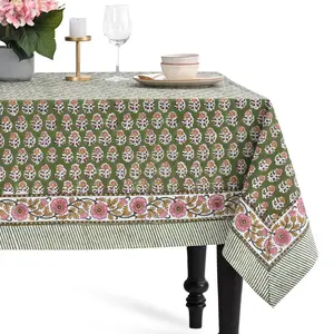 Cotton Block Print Tablecloth – Jade Green
