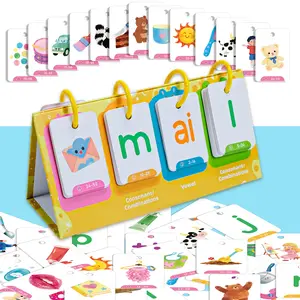 CVC Word Flip Charts Double-Sided Desktop Chart Card Set 129 Pcs - Interactive Spelling Game, Word Building Play Toys, Educational Spelling Toy, Literacy Learning Cards, Classroom Educational Toys for Kids Alphabet Pocket Kit (Yellow)