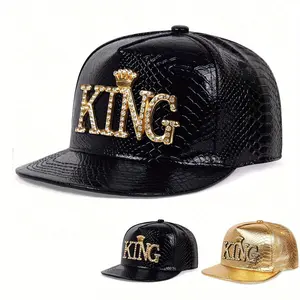 Unisex PU Leather Letter KING Hip Hop Hat Outdoor Adjustable Sunscreen Leisure Hat Travel Tourism Beach Vacation