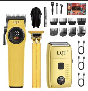 LQT 3-in-1 Gold Barber Kit, Professional Hair Clipper, T-Blade Trimmer & Foil Shaver, Cordless Mens Grooming Set with LED Display, Complete Hair Cutting Kit with Guide Combs, Cape, Accessories for Home & Barbershop