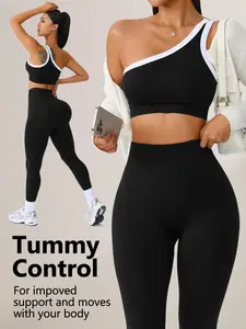 Women's Sportswear Set, Yoga Clothes Set, Colorblock Design Slim Fit Yoga, Outdoor Women Elastic Sports Suit, Fall & Winter Style