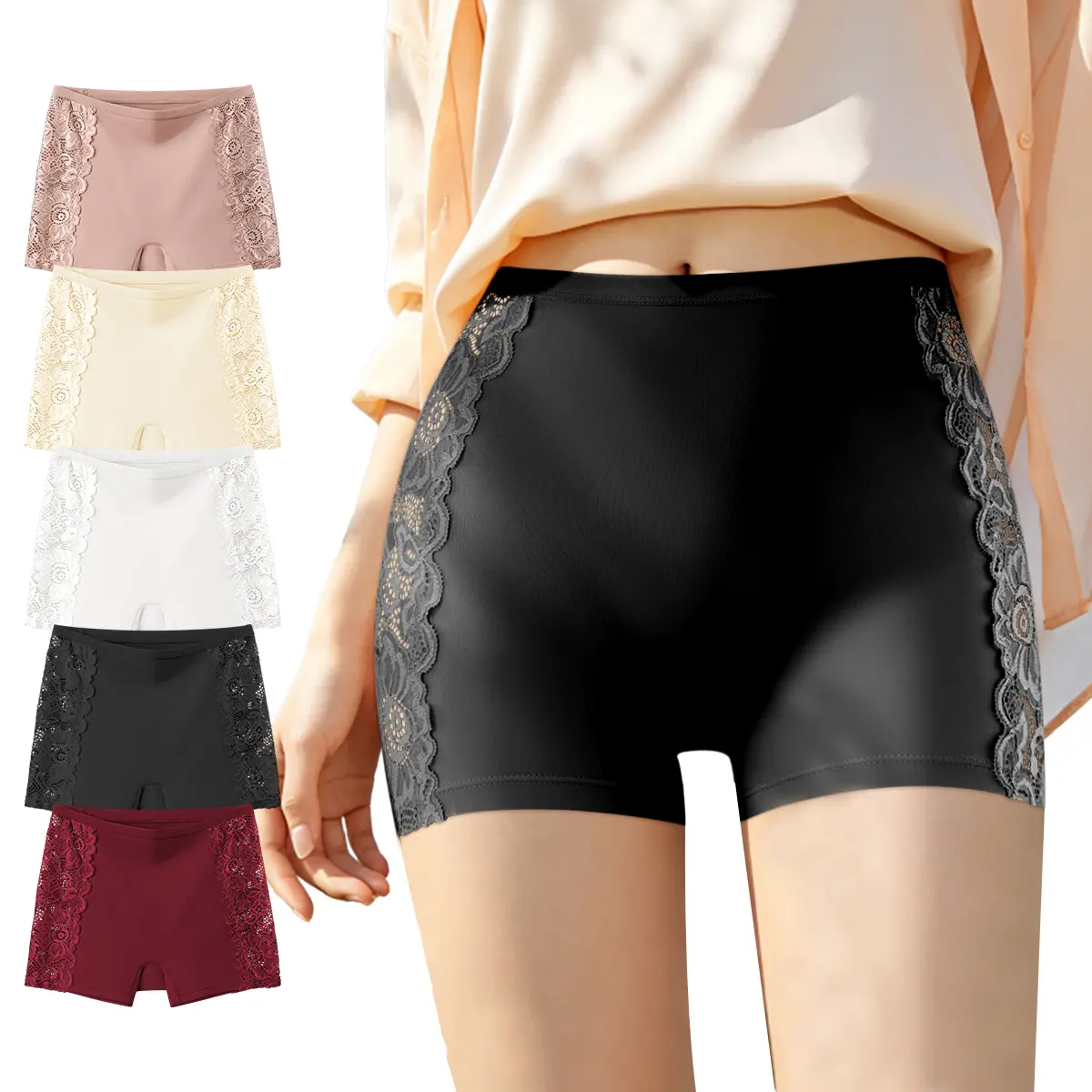 5-Piece High-Waisted Elegant Lace Breathable Women's Boxer Briefs, Highly Elastic, Comfortable, and Relaxing, Smooth, Slimming, and Fully Covering, Stylish Seamless Design, Essential for Daily Exercise and Yoga, Sizes S-XXL