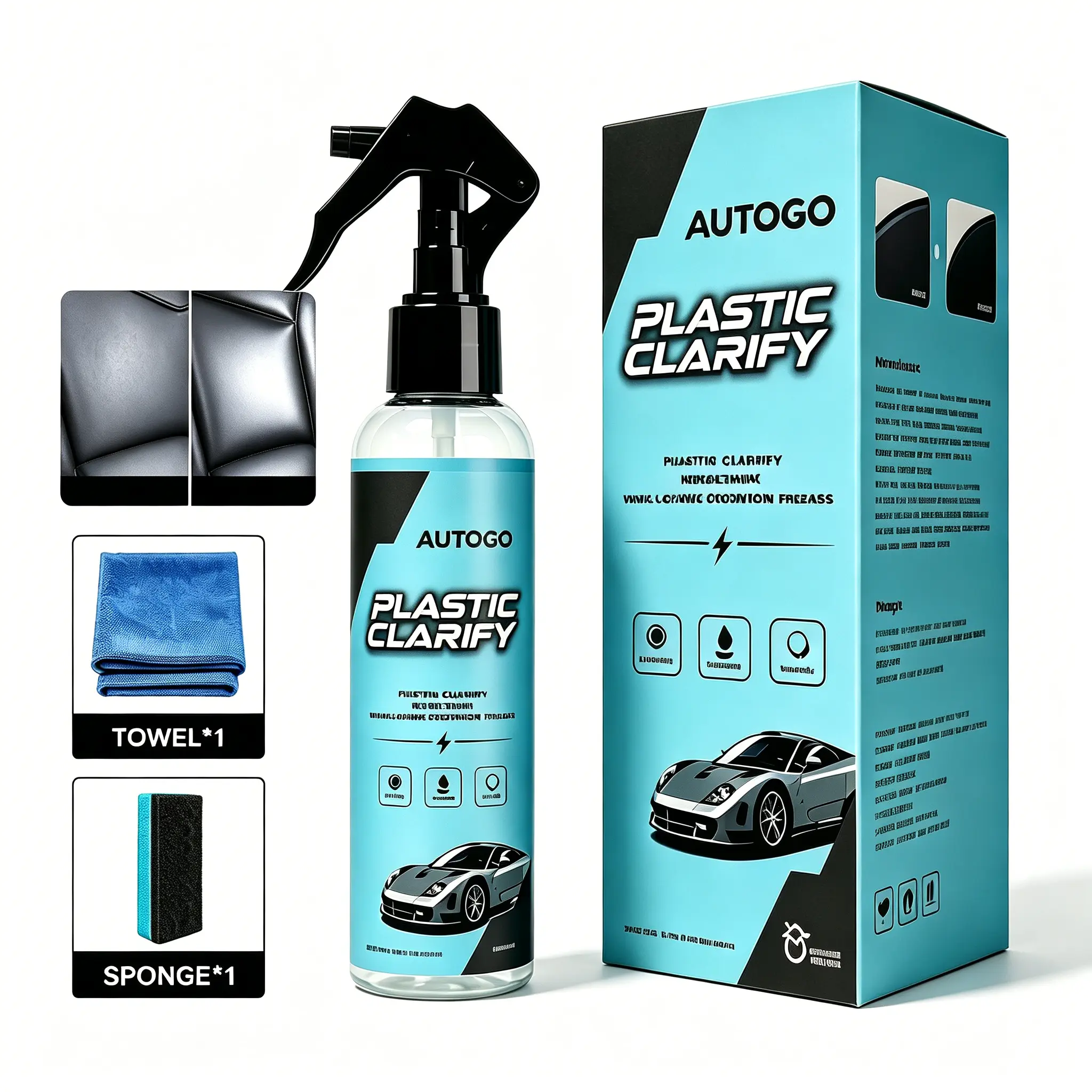 200ml Car Interior Detailer & Trim Restorer Kit, Waterless Spray Wax Quick Detailer, UV Protection Long Lasting Gloss Shine, Leather Plastic Vinyl Rubber Cleaner & Surface Protector, DIY Auto Detailing Care For Car Interior & Exterior, Interior Detailing