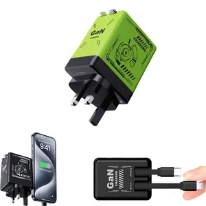 Gan Fast Charger Compatible with 120w, Foldable Type-C & Lightning Dual Connector Cables, Portable Adapter for Apple & Android, Multi-Device Charging